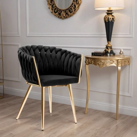 Krzesło welurowe plecione COFTON Gold VELVET Czarny