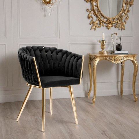 Krzesło welurowe plecione COFTON Gold VELVET Czarny
