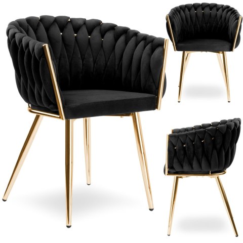 Krzesło welurowe plecione COFTON Gold VELVET Czarny