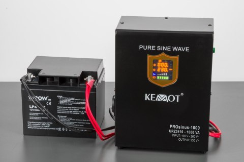 Zasilacz awaryjny naścienny KEMOT PROsinus-1000 przetwornica z czystym przebiegiem sinusoidalnym i funkcją ładowania 12V 230V 10