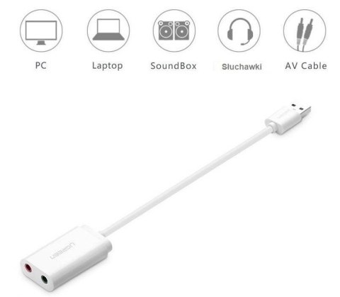 Karta dźwiękowa USB UGREEN US205 15cm (biała)