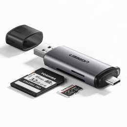 Adapter USB + USB-C UGREEN CM185 czytnik kart SD + microSD (szary)