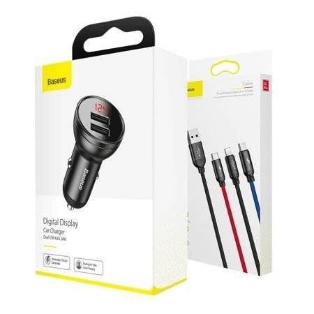 Zestaw BASEUS ładowarka samochodowa 24W + kabel USB 3w1 1,2m