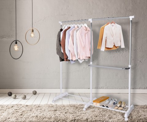 Wieszak regulowany stojący na kółkach Rufo biały