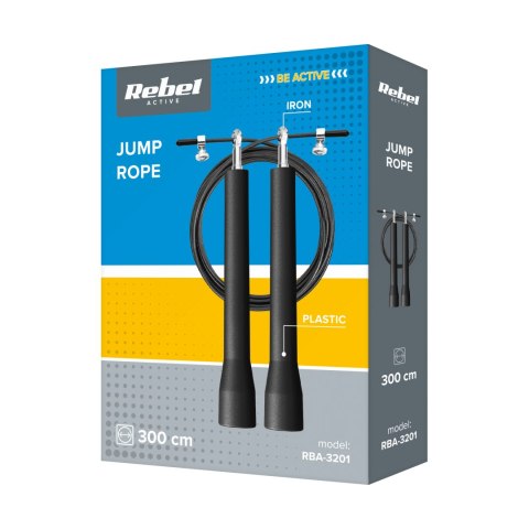 Skakanka bokserska plastikowa z metalowym łożyskiem 300cm regulowana, REBEL ACTIVE