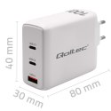 Qoltec Ładowarka sieciowa 100W GaN | 5-20V | 1.5-5A | 2 x USB-C PD | 1 x USB QC 3.0 | Laptop | Smartfon | Biała