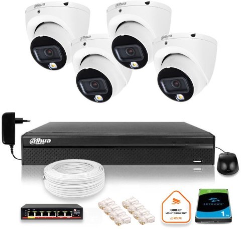 Zestaw monitoringu IP Dahua 4 kamery kopułkowe 6Mpx Dysk