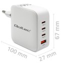 Qoltec Ładowarka sieciowa 140W GaN | 5-20V | 2.5-5A | 3 x USB-C PD | 1 x USB QC 3.0 | Laptop | Smartfon | Biała