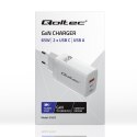 Qoltec Ładowarka sieciowa 65W GaN | 5-20V | 3-3.35A | 2 x USB-C PD | 1 x USB QC 3.0 | Laptop | Smartfon | Biała