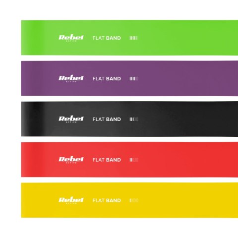 Zestaw gum do ćwiczeń lateksowe 2m - Flat Band LTs-1, 2,5-20 kg, 5 gum, REBEL ACTIVE