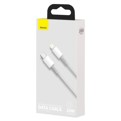 Kabel USB-C do Lightning Baseus High Density Braided, 20W, PD, 2m (biały)