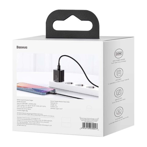 Ładowarka sieciowa BASEUS Super Si 20W + USB-C-Lightning 1m (czarna)