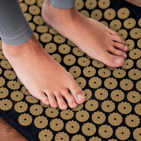 Mata zdrowotna z kolcami do akupresury z poduszką, 130x50cm, XXL, złote kolce, Rebel Active