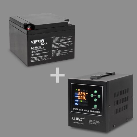 Zasilacz awaryjny KEMOT PROsinus-500-LFP4 przetwornica z czystym przebiegiem sinusoidalnym i funkcją ładowania 12V 230V 500VA/30