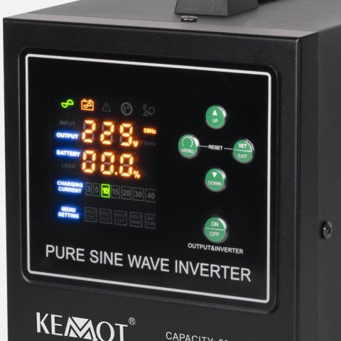 Zasilacz awaryjny KEMOT PROsinus-800-LFP4 przetwornica z czystym przebiegiem sinusoidalnym i funkcją ładowania 12V 230V 800VA/50