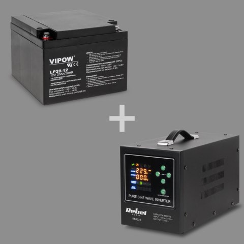 Zasilacz awaryjny Rebel POWER-1000-LFP4 - przetwornica z czystym przebiegiem sinusoidalnym i funkcją ładowania 12V 230V 1000VA/7