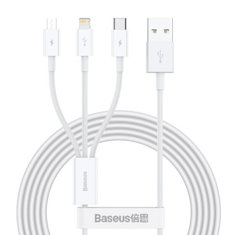 Kabel USB 3w1 Baseus Superior Series, USB do micro USB / USB-C / Lightning, 3.5A, 1.5m (biały)