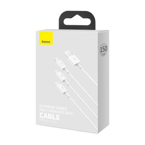 Kabel USB 3w1 Baseus Superior Series, USB do micro USB / USB-C / Lightning, 3.5A, 1.5m (biały)