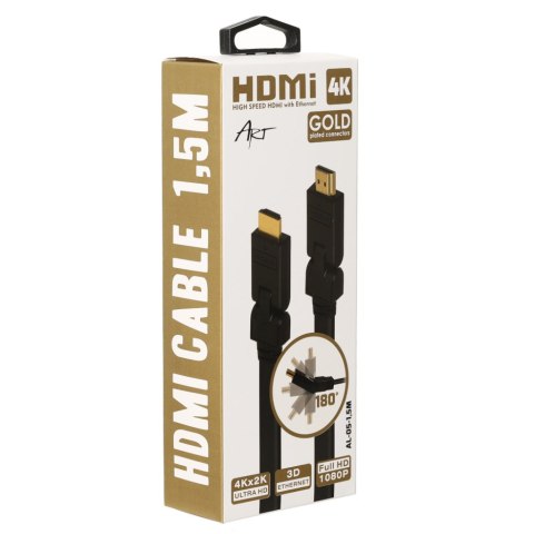 KABEL HDMI 2.0 M/M HQ pozłacany 1,5m ETHERNET 3D kątowy AL-05 ART