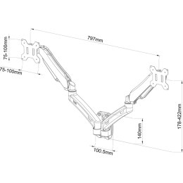 UCHWYT ŚCIENNY GAZOWY DO 2 MONITORÓW LED/LCD 13-27