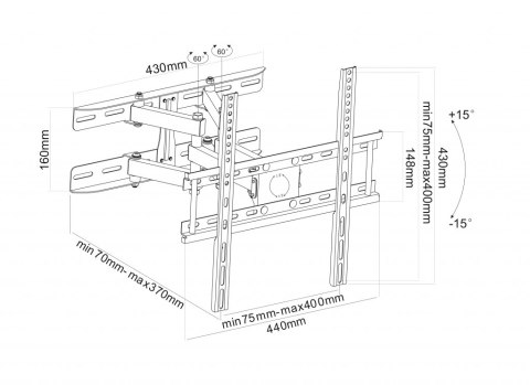 UCHWYT DO TV LCD/LED 20-70" 45KG AR-35 ART reg. pion i poziom 70-370mm