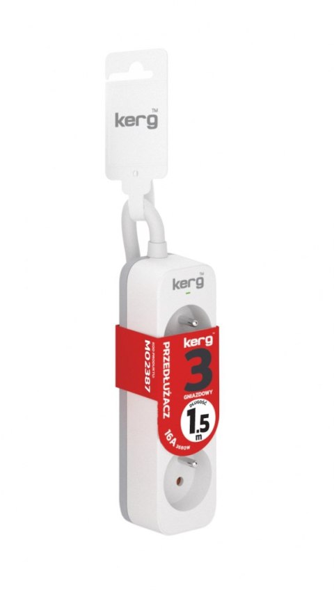 Przedłużacz KERG bez wyłącznika-3 gniazda-biało-szary-1,5m-16A-H05VV-F-3x1,5mm2
