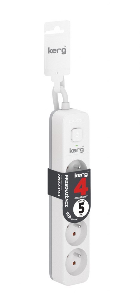 Przedłużacz KERG z wyłącznikiem-4 gniazda-biało-szary-5m-10A-H05VV-F-3x1,0mm2 EOL