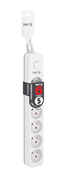 Przedłużacz KERG z wyłącznikiem-6 gniazd-biało-szary-5m-10A-H05VV-F-3x1,0mm2 EOL