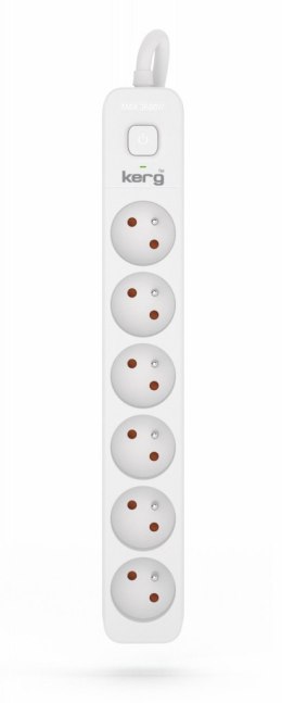 Przedłużacz KERG z wyłącznikiem-6 gniazd-biało-szary-5m-16A-H05VV-F-3x1,5mm2