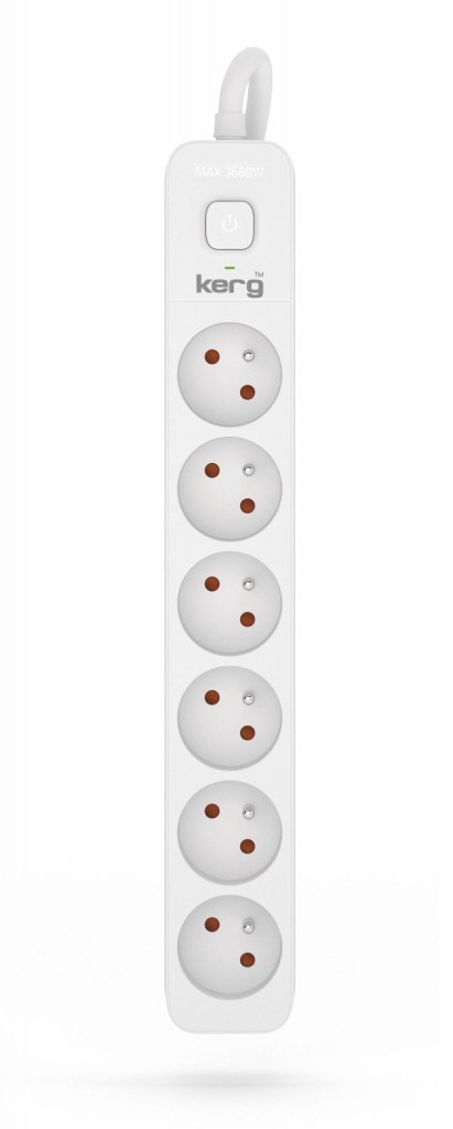 Przedłużacz KERG z wyłącznikiem-6 gniazd-biało-szary-5m-16A-H05VV-F-3x1,5mm2