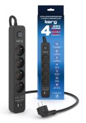 Urządz. zas.-zabezpiecz. KERG z wyłącznikiem-4 gniazda-USBC+USBA-czarny-3m-16A-H05VV-F-3x1,5mm2