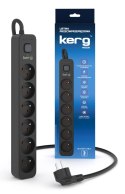 Urządz. zas.-zabezpiecz. KERG z wyłącznikiem-6 gniazd-czarny-3m-16A-H05VV-F-3x1,5mm2