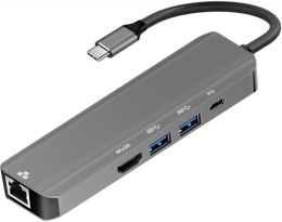 ADAPTER USB-C męski / HDMI żeński 4K 30Hz / ETHERNET / 2xUSB3.0 / 1x USB-C (ALU) 15cm ART oem