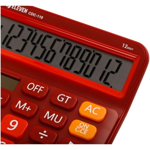 ELEVEN Kalkulator biurowy w kolorze czerwonym, jasno-czerwone przyciski numeryczne, CDC110RD