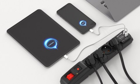 FILTR PRZECIWPRZEPIĘCIOWY ACAR F4 czarny 1,5M USB A+C (szybka ładowarka) W2439