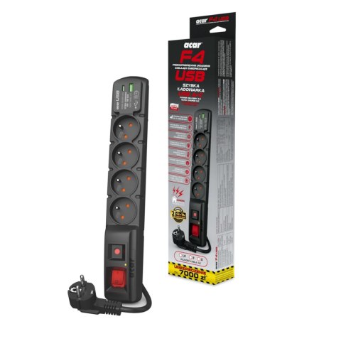 FILTR PRZECIWPRZEPIĘCIOWY ACAR F4 czarny 3M USB A+C (szybka ładowarka) W2440