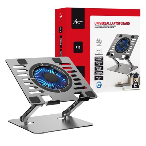 Podstawka pod laptop ART P12 alu.13/24/23cm reg.wys+kąta+wen+LED