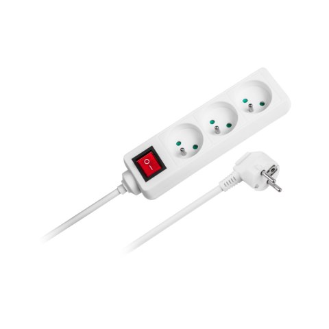 Przedłużacz 3 gniazda 5m typu francuskiego z przełącznikiem (3x1,5mm) Rebel biały