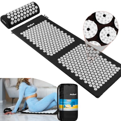 Mata zdrowotna z kolcami do akupresury z poduszką, 130x50cm, XXL, szare kolce, Rebel Active