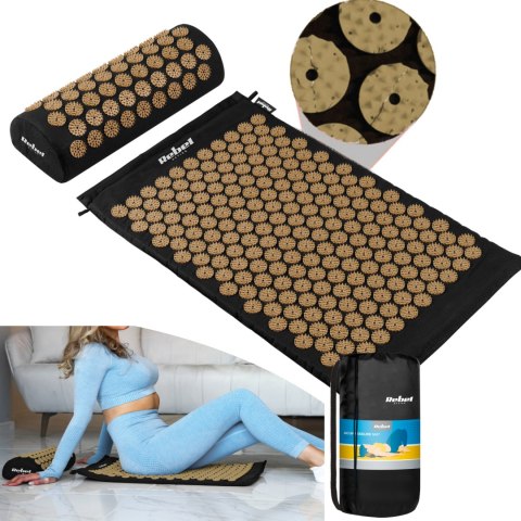 Mata zdrowotna z kolcami do akupresury z poduszką, 72x42cm, złote kolce, Rebel Active