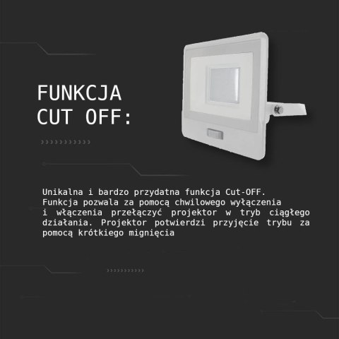 Projektor LED V-TAC 10W SAMSUNG CHIP czujnik ruchu biały Z mufą VT-118S 6500K 735lm 5 lat gwarancji