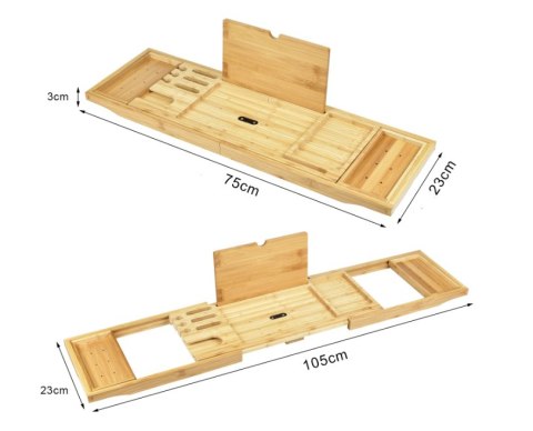 Bambusowa taca kąpielowa do wanny z uchwytem na kieliszek wina