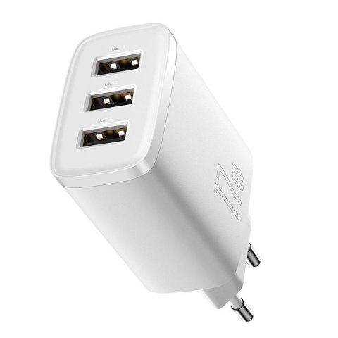 Ładowarka sieciowa BASEUS Compact Quick Charger 17W 3xUSB-A (biała)