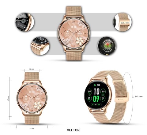 Smartwatch Damski VELTORI VT300-1 Złota Bransoleta
