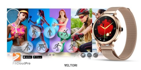 Smartwatch Damski VELTORI VT340-1 Złota Bransoleta + Różowy Pasek Silikonowy
