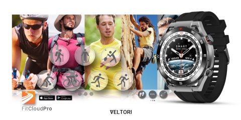 Smartwatch VELTORI VT100-1 + Czarny Pasek Silikonowy + Czarny Eko Skóra