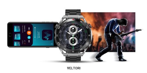 Smartwatch VELTORI VT100-1 + Czarny Pasek Silikonowy + Czarny Eko Skóra