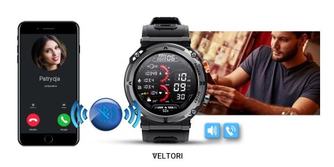 Smartwatch VELTORI VT130-1 Czarny Pasek Silikonowy