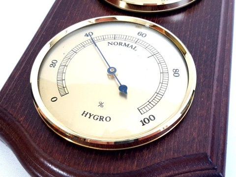 Stacja pogody Fischer - Barometr Higrometr Termometr - Mosiądz Drewno - 9176-22