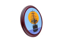 Obraz Żaglowiec Zachód Słońca - Drewniana Oprawa - Szyld Emaliowany - Dekoracja Marynistyczna